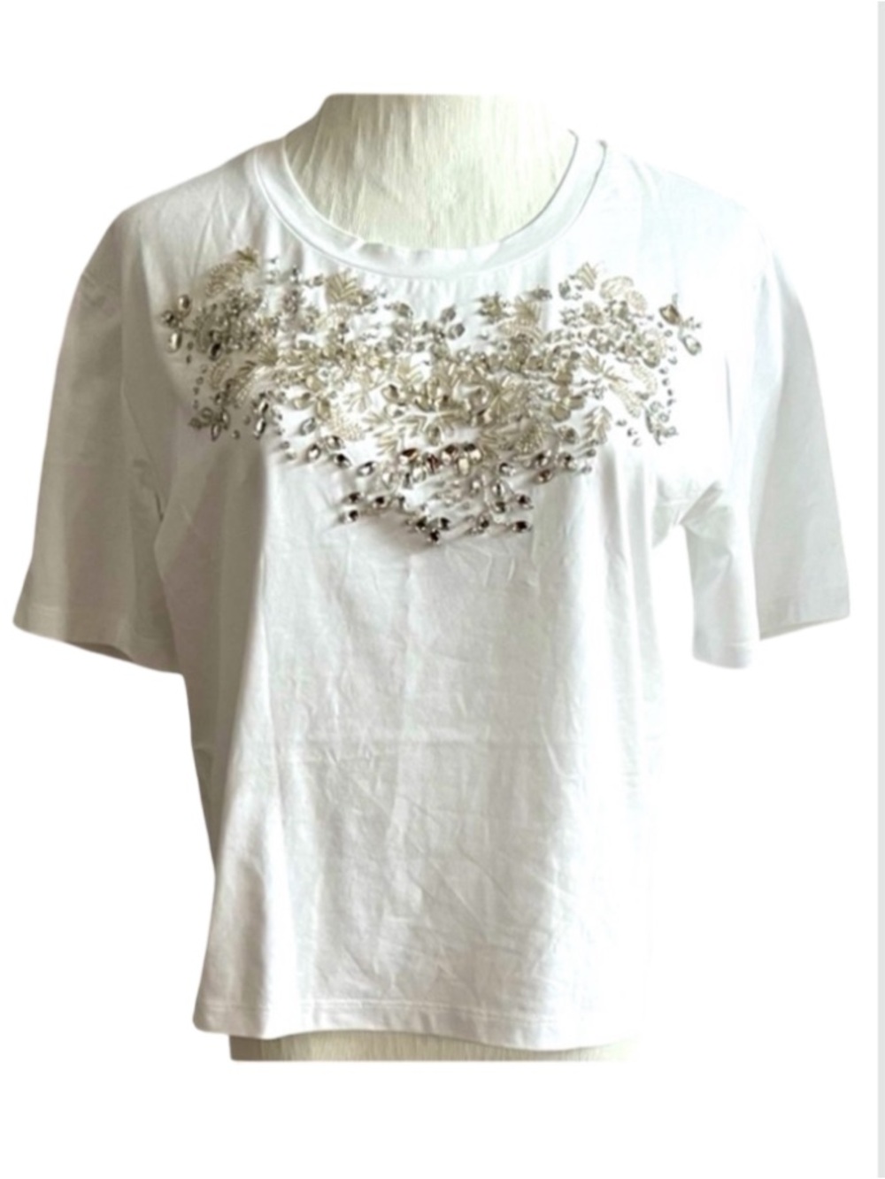 Le Superbe "Tiara" cotton tee featuring crystal embellishment Scoop Size M - Picture 6 of 8
